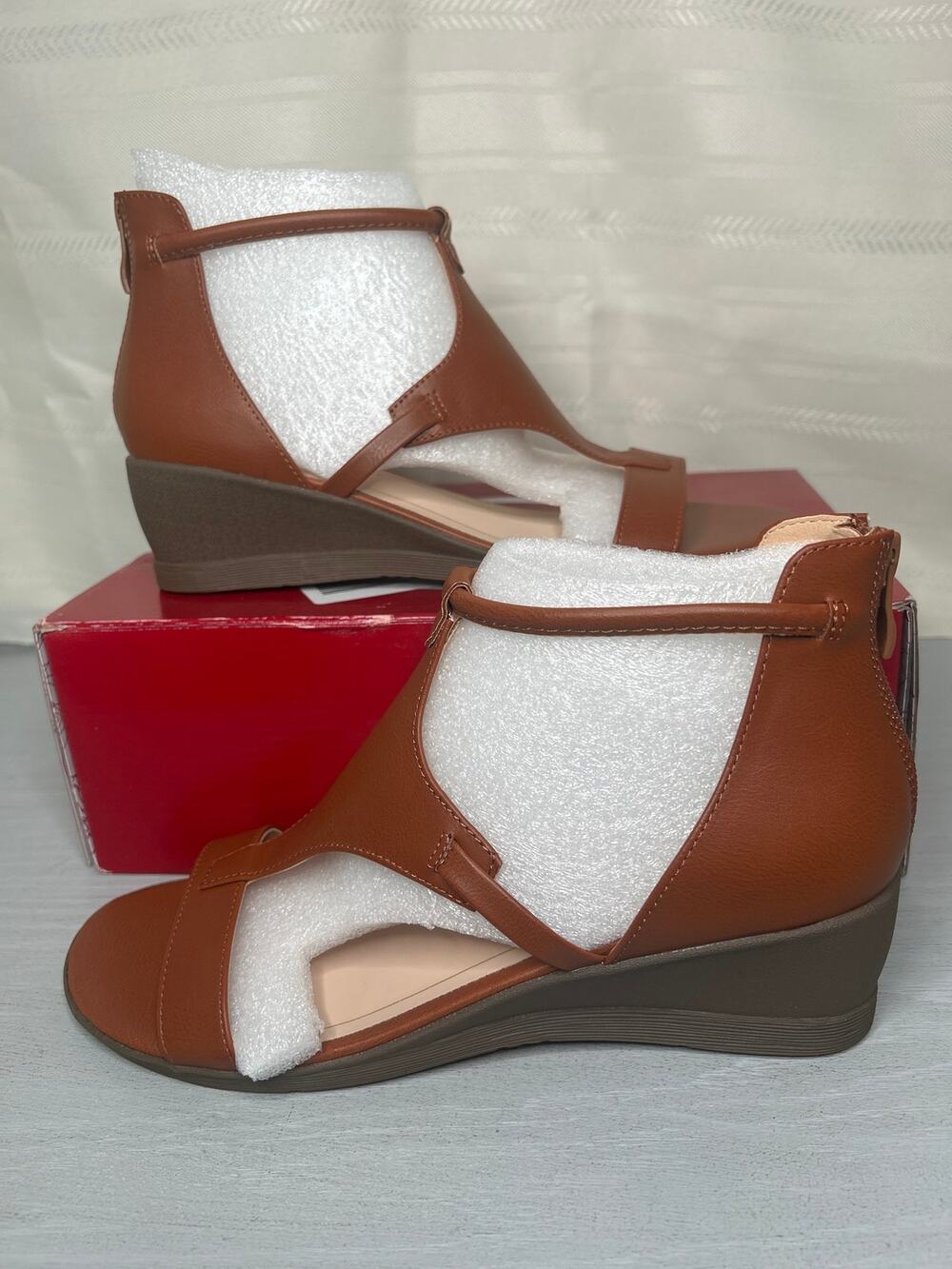 Journee Collection Trayle Caged Wedge Sandals Tan Womens Size 8.5